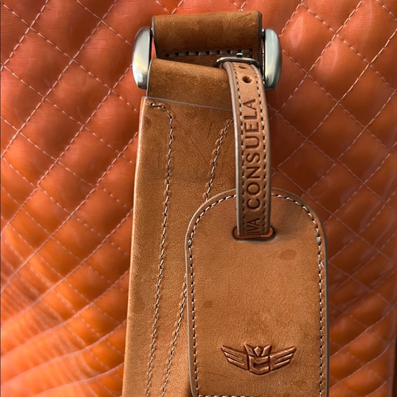 Consuela Orange Quilted Tote with Brown  Leather Accents, patent coated - Picture 5 of 10